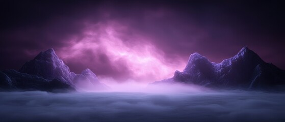 A mountain range with a purple sky in the background