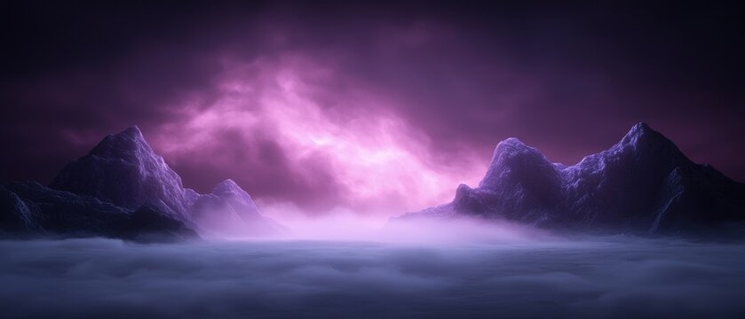 A mountain range with a purple sky in the background - Powered by Adobe