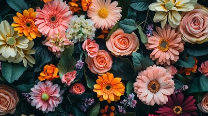 Colorful floral arrangement featuring various flowers in full bloom during springtime