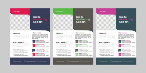 A Bundle of 3 Templates of Different Colors a4 Flyer Template, Corporate & Business Flyer Brochure Template Design, Abstract Business Flyer and Creative Design.