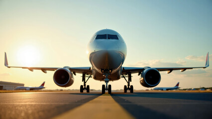 Commercial Jet Aircraft Preparing for Departure on Airport Tarmac