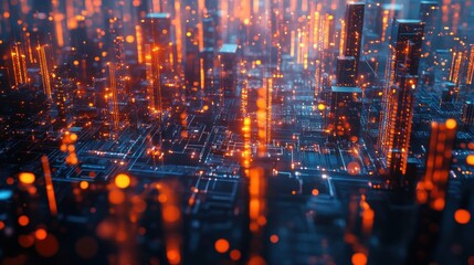Obraz premium Digital Metropolis: A Futuristic Cityscape of Light and Circuits
