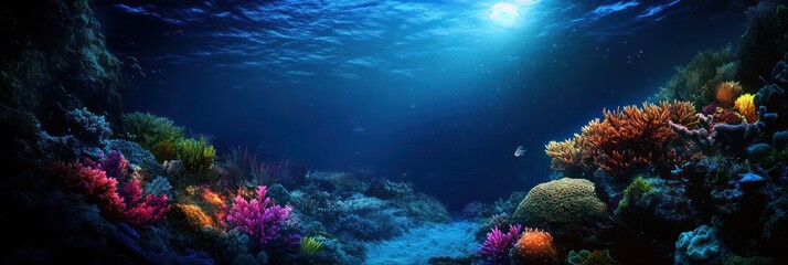 Obraz premium Vibrant Coral Reef Underwater Scene Sunlight Filters Through