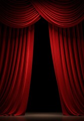 Red Curtains for the theater show background. Magic theater stage red curtains Show Spotlight. The red curtains of the stage are opening for the theater show.