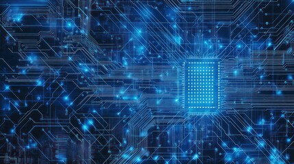 Obraz premium Abstract Digital Circuitry: Glowing Blue Microchip Network