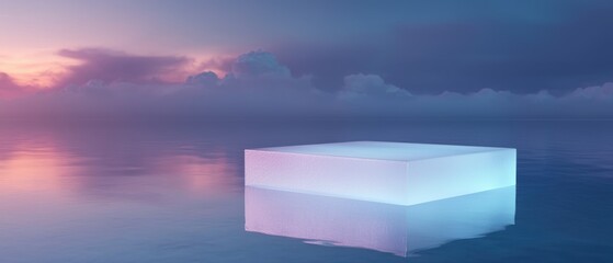 Naklejka premium A square block of ice floats on the surface of a calm body of water