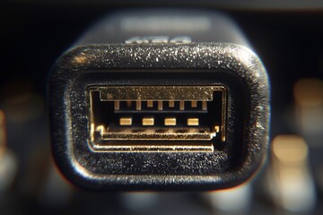 Close up of USB Mini B Port Gold Contacts Technology Detail