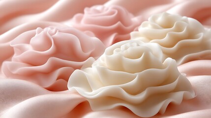 Delicate Wax Rose Flowers on Soft Pink Fabric