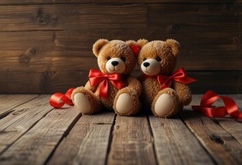 Toy soft bear with red roses for Valentine's theme with red heart