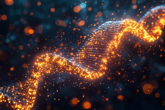 Futuristic 3D DNA Data Storage Concept with Floating Binary Particles