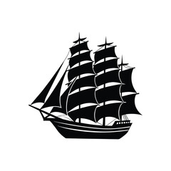 Ship Silhouette Vector, Sailing Ship Silhouette, Vintage Sailing Ship Silhouette Vector