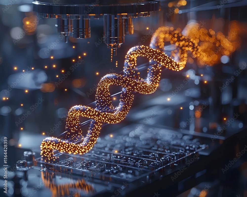 Poster futuristic lab holographic dna model with digital binary code and data visualization
