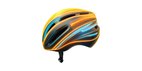 Obraz premium Bicycle helmet with neon stripes isolated on transparent background