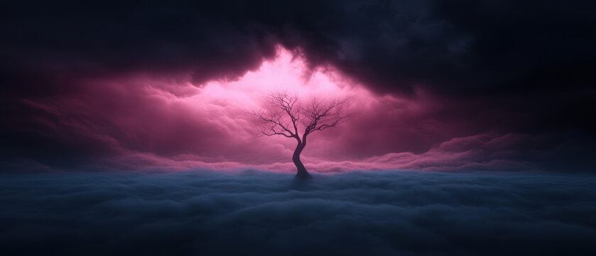 A tree is the only thing visible in a dark sky