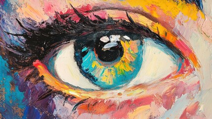 Vibrant Eye: A Colorful Impasto Painting