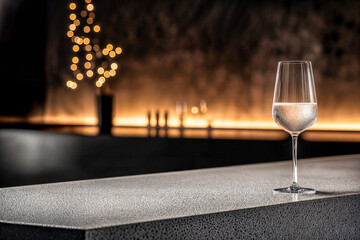 Comptoir d'un bar moderne avec un verre d'au fra&icirc;che et de l'espace vide