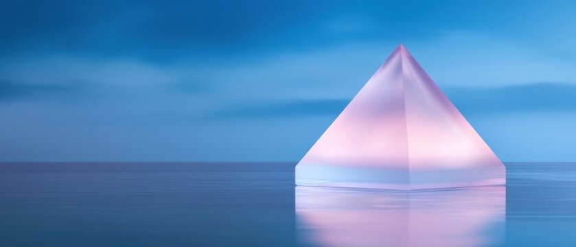 A pink pyramid is floating on the surface of the water