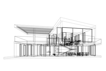 House building sketch architectural 3d rendering