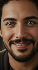 Obraz premium Close up of Hispanic Man face, Smile Smiling Happy Expression, Zoom In, Zoomed Portrait 