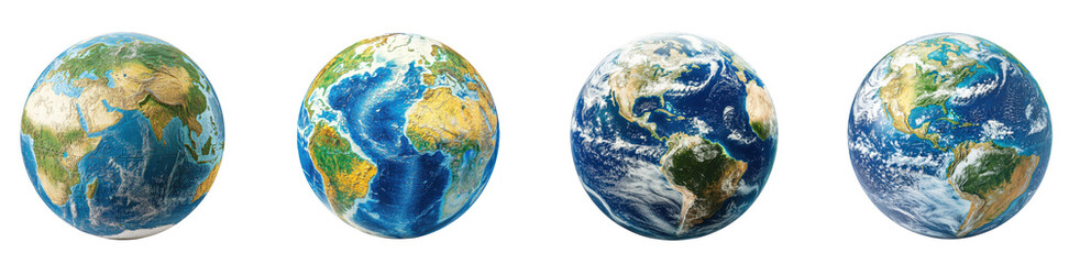 Realistic Earth Representations with Continents, Oceans, and Global Features for Geography and Education PNG Icon on transparent background