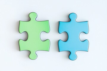Obraz premium Puzzle components in bold blue and green tones interlocking seamlessly on a flat 2D design