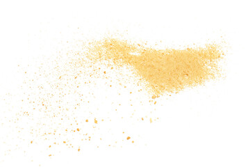 Pile biscuit crumbs flying, isolated on white, clipping path