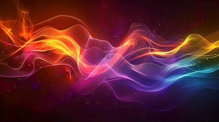 Holographic neon curved wave with abstract fluid