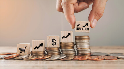 Inflationary Pressure. 
Illustrating the concept of inflation with rising stacks of coins and upward trending arrows.