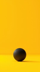 A single black egg on a vibrant yellow background, showcasing minimalist design.