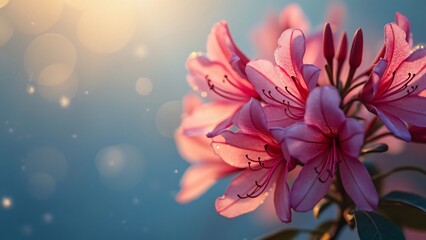 Fototapeta premium Stunning Pink Azalea Blossoms in Soft Sunlight, Close-up Floral Photography