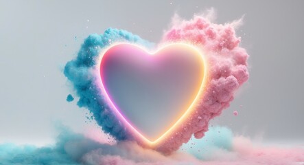 Obraz premium Glowing Heart in Colorful Powder with Soft Focus Background