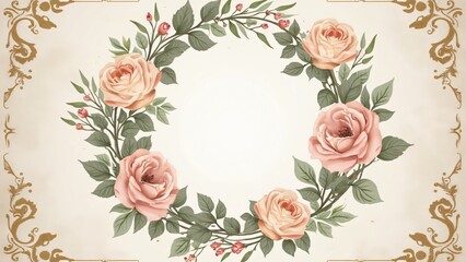 Elegant Blush Pink & Peach Rose Floral Wreath Wedding Invitation Cards, Vector Graphics, Vintage Typography, Ornate Design