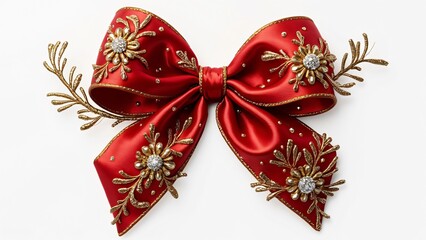 Elegant Red and Gold Christmas Bow with Embellishments, Festive Holiday Decoration, Gift Wrap Accessory, Winter Season Design