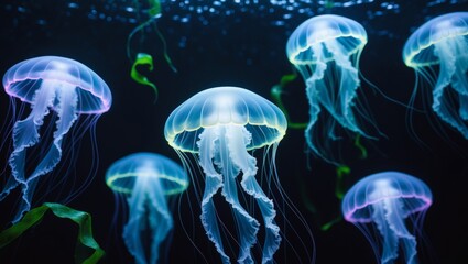 Fototapeta premium Luminescent Wonders Captivating Jellyfish in the Deep
