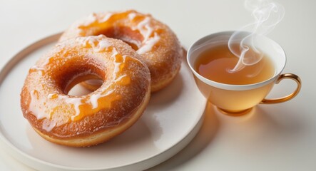 Honey Glazed Donuts with Tea - A Sweet Treat.