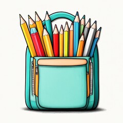Fototapeta premium A vibrant backpack filled with colorful pencils, perfect for educational materials, art projects, or school-related promotions, This image adds a creative touch to any design project,