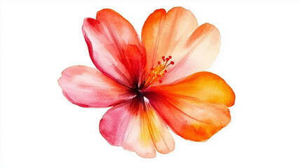 Fototapeta premium Watercolor painting of a single pink and orange blossom..