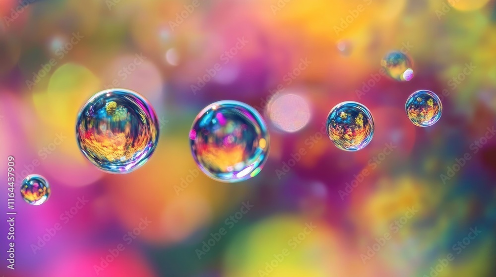 Poster vibrant bokeh background with colorful reflections in clear water droplets creating a mesmerizing ab