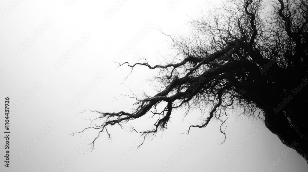 Poster monochrome abstract texture of tree branches creating an organic pattern against a white background 