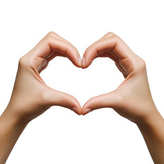 Fototapeta premium Woman making heart shape with hands on white background