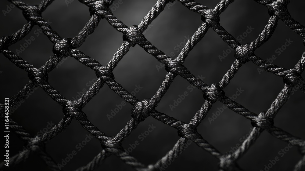 Poster black rope net textured pattern on dark background for artistic and design use