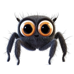 Cute furry spider smiling with big eyes on white background
