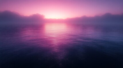 Naklejka premium Serene Pink Sunrise Over Misty Water