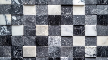 Black and White Marble Mosaic Tile Background Featuring Anthracite and Marble Textures Ideal for Design and Interior Projects
