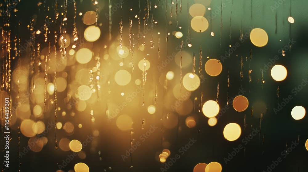 Poster golden bokeh lights with soft raindrops creating an abstract background pattern for artistic and des