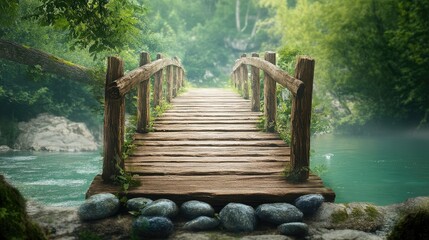 Serene wooden bridge over tranquil waters symbolizing healing and the journey towards personal growth and emotional well-being