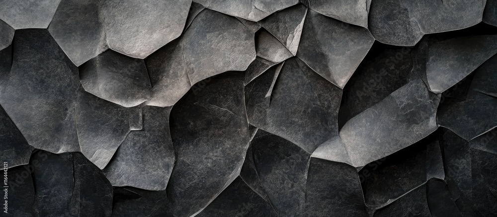Poster jagged black stone wall with abstract textures creating a dark and intricate surface design for arti