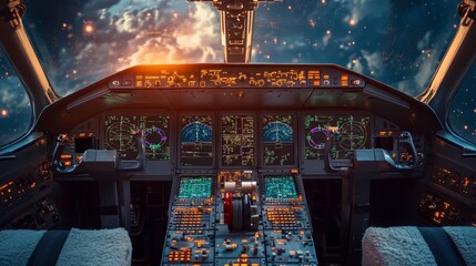 Futuristic Control Interface with Bright Digital Display