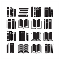 Book icons set, logo isolated on white background, vector illustration. Book icons stack of books line art vector illustration
