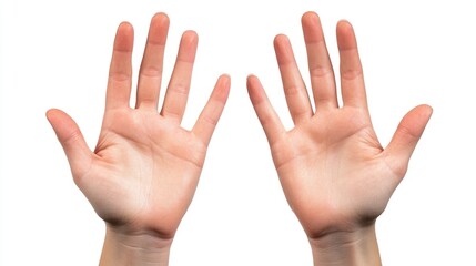 Fototapeta premium Elegant open hands with palms facing up on a clean white background showcasing beauty and grace of human anatomy in simple isolation